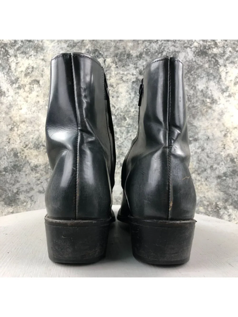 Acme VTG Mens Size 11D Dark Grey Gold Metal Toe Caps Side Zip Cowboy Ankle Boots